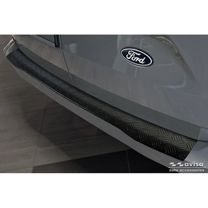 Avisa Matt Black Aluminum Rear bumper protector compatible with Ford Transit Custom & Tourneo Custom (V710) 2023- / Volkswagen Transporter T7 2024- 'Riffled Plate' - Image 1