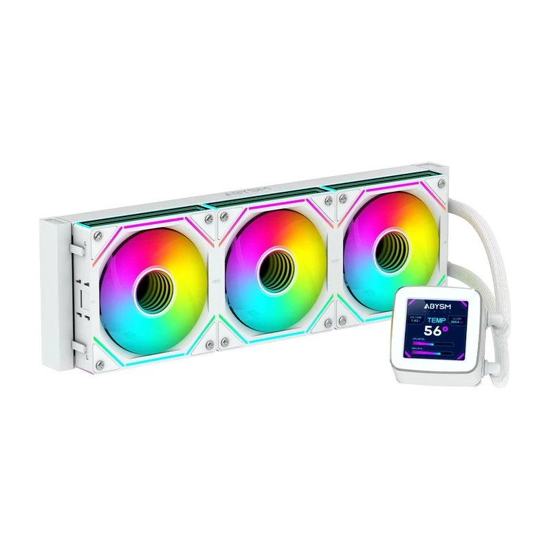 ABYSM Gaming OCEANIC 360 White ARGB Liquid Cooling, with Customizable 2.8'' LCD Display, for Monitoring CPU Temperature, Fan Speed and Other Parameters