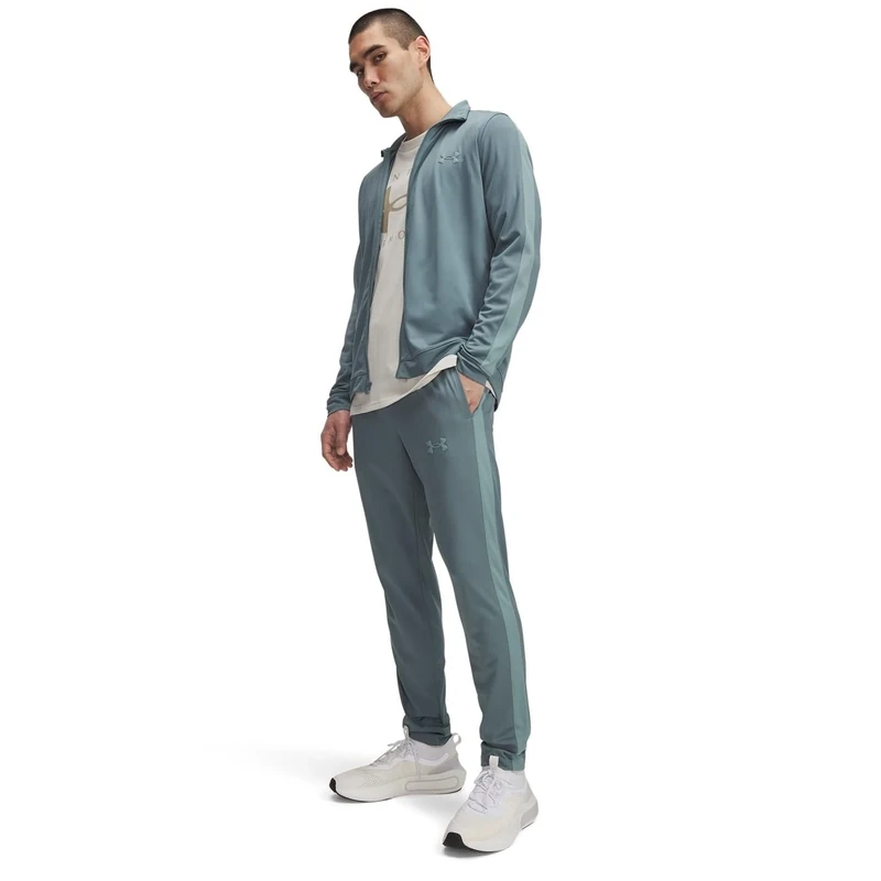 Under Armour Men's Rival Knit Tracksuit, Comfortable and Fast-Drying Top and Jogging Bottoms with Pockets, Men's Tracksuit for Training and Casual Wear,Jasper Blue/Serpentine/Serpentine,LG
