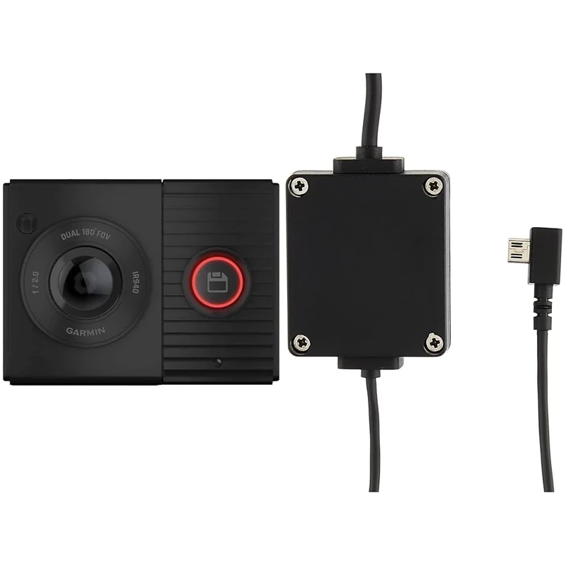 Garmin Dash Cam Tandem, Compact Dual-lens Dash Camera, Two 180-degree Lenses, Dual USB charger included & Garmin - Parking Mode Cable - Cable for Parking Vehicle Surveillance Dash Cam 45/55