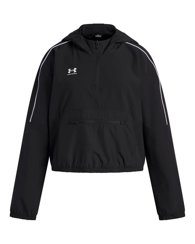 Under Armour Girls' Challenger Anorak, Water-Repellent Raincoat for Outdoor Pursuits, Breathable and Comfortable Girls' Jacket with Pockets,Black / / White,YXS - Image 1