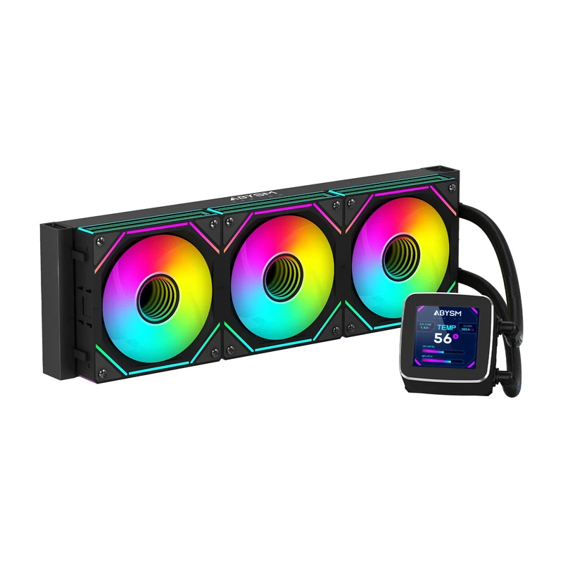 ABYSM Gaming OCEANIC 360 Black ARGB Liquid Cooling, with Customizable 2.8'' LCD Display, for Monitoring CPU Temperature, Fan Speed and Other Parameters