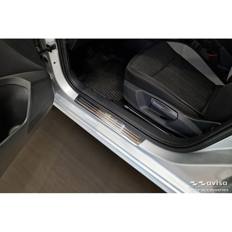 Avisa Stainless Steel Door sill protectors compatible with Skoda Kamiq (NW4) 2019-2024 & FL 2024- 'Lines' - 4-pieces