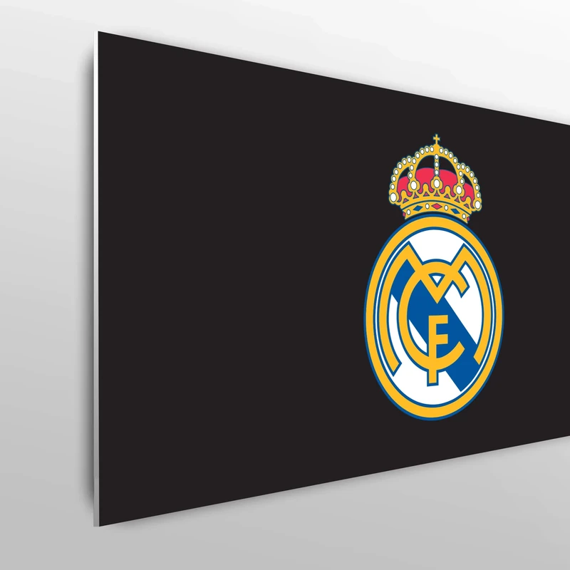 Licensed Décor Real Madrid Single Headboard - 100cm (w) x 75cm (h) - Full Colour Crest on Brand Black