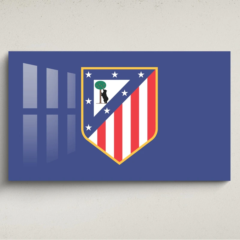 Licensed Décor Atlético de Madrid Acrylic Wall Art - Small (65cm (w) x 40cm (h) - Full Colour Crest on Brand Blue