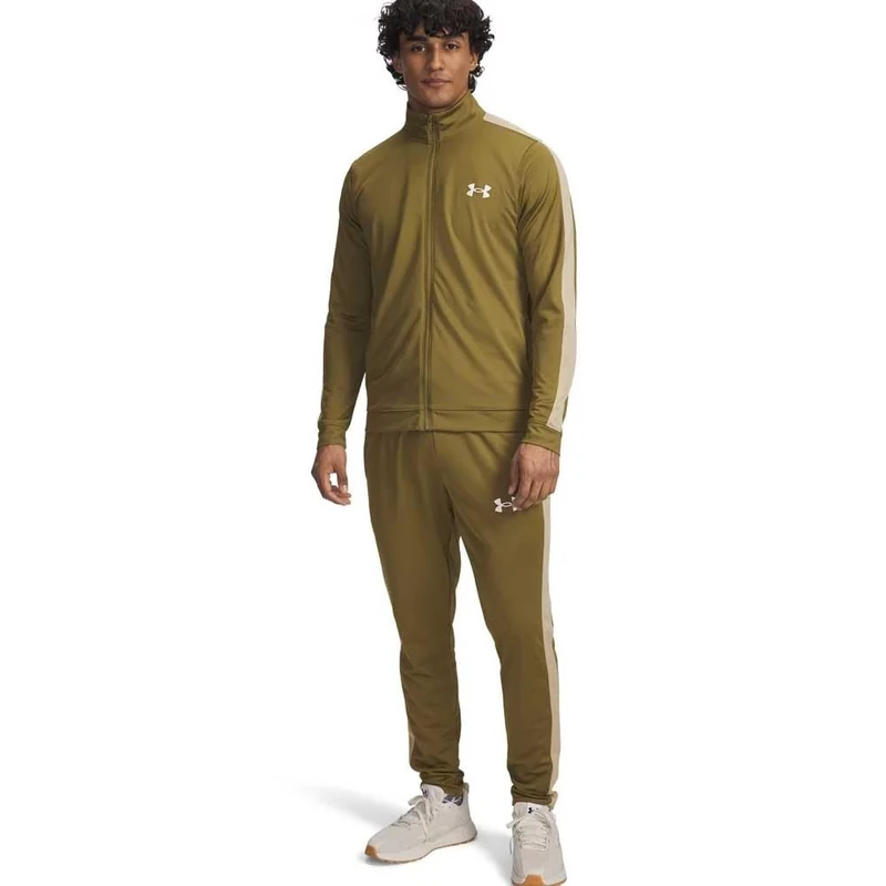 Under Armour Men's Rival Knit Tracksuit, Comfortable and Fast-Drying Top and Jogging Bottoms with Pockets, Men's Tracksuit for Training and Casual Wear,Canteen Green/Field Khaki/Field Khaki,XS