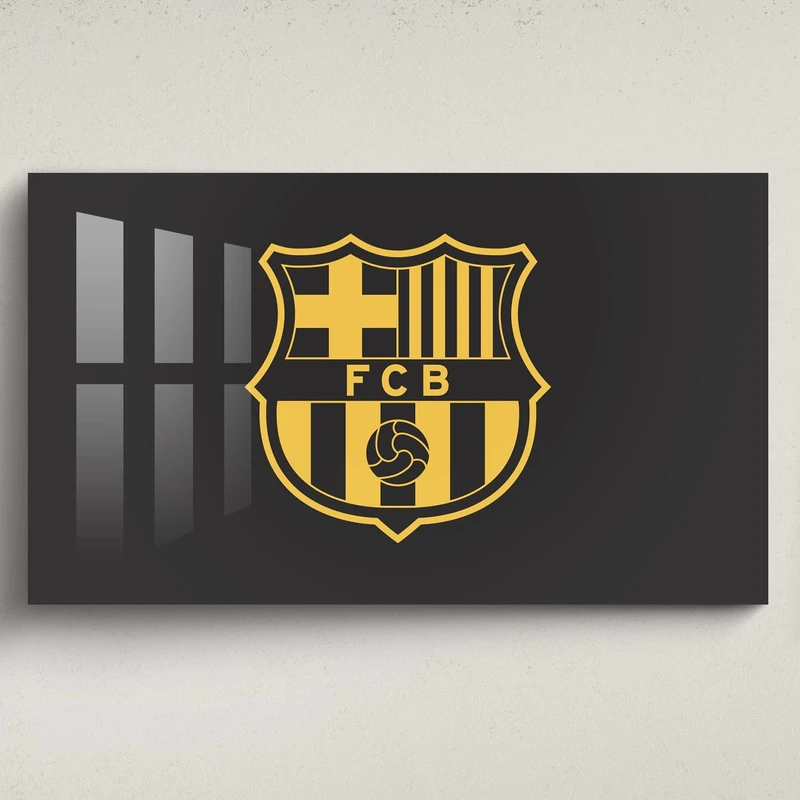 Licensed Décor FC Barcelona Acrylic Wall Art - Small (65cm (w) x 40cm (h) - Yellow Crest on Black