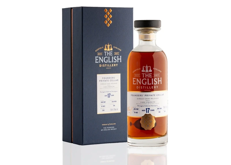 The English Founders Private Cellar: 17 Year Portuguese Cabernet Sauvignon Cask Single Malt Whisky, 55.3% vol, 70cl, Gift Box