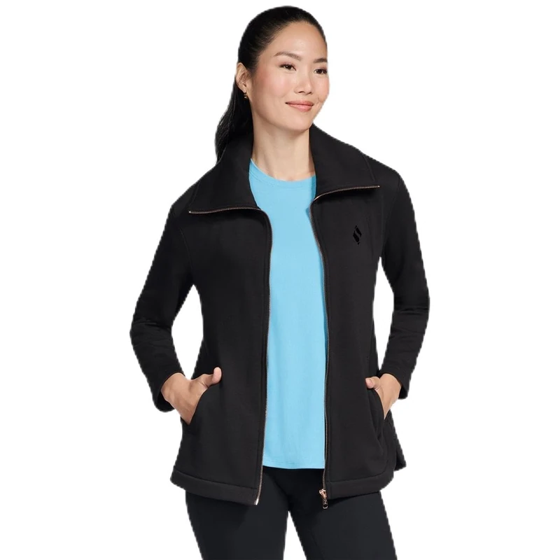 Skechers WOMENS GOSNUGGLE TUNIC FZ JACKET, Bold Black, L