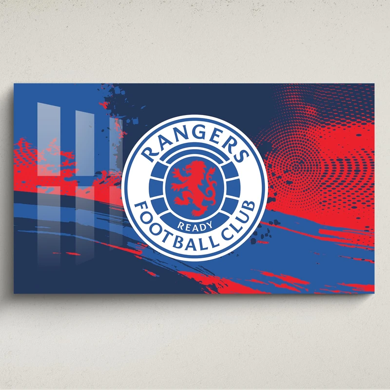 Licensed Décor Rangers Football Club Acrylic Wall Art- Medium (100cm (w) x 60cm (h) - Full Colour Crest on Textured Background, Blue