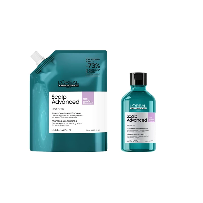 L'Oréal Professionnel Scalp Advanced Anti-Discomfort Shampoo 300ml and Refill pack 500ml for itchy and dry scalp