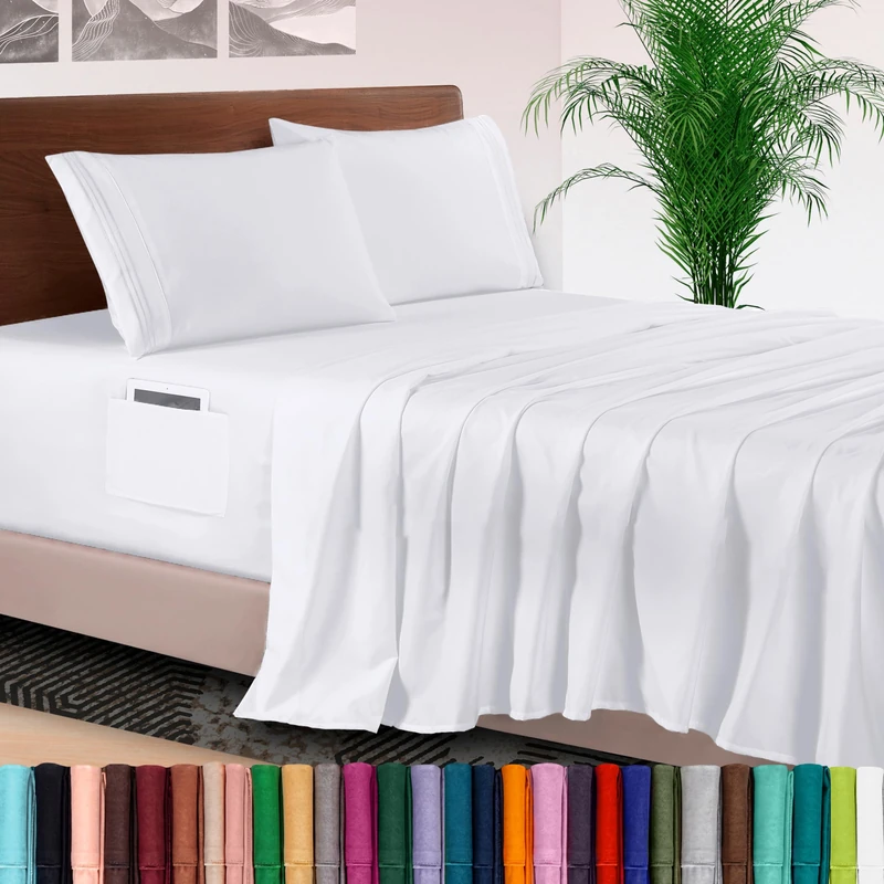 Elegant Comfort 4-Piece Bed Sheet Set - Luxury Bedding 1500 Premium Hotel Quality Microfiber, All Around Elastic 18-24 Inches Deep Fitted Sheet- Extra Deep Pocket Sheets, Twin/Twin XL, White