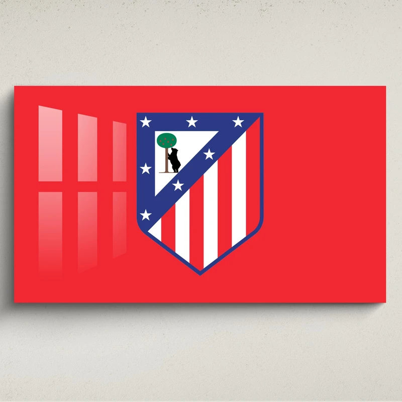 Licensed Décor Atlético de Madrid Acrylic Wall Art - Medium (100cm (w) x 60cm (h) - Full Colour Crest on Brand Red