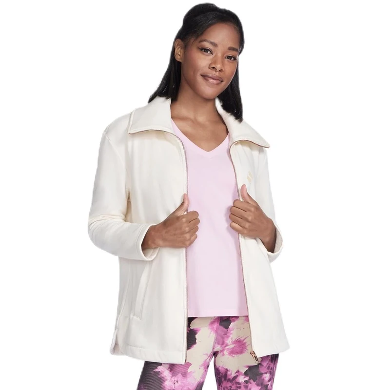 Skechers WOMENS GOSNUGGLE TUNIC FZ JACKET, Egret, S Off-white