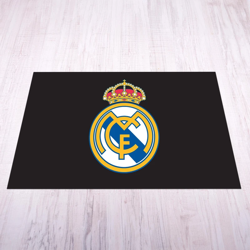 Licensed Décor Real Madrid Mat - Extra Large (200cm (w) x 150cm (h) - Full Colour Crest on Brand Black