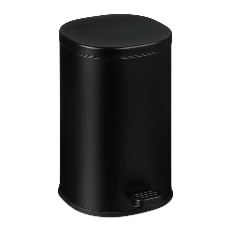 Relaxdays Bathroom Waste, 5 Litre, Soft-Close Cosmetics Trash Can, Matt Finish, Removable Inner Bin, Pedal, Black, Iron, 20 x 10 x 2.5 cm