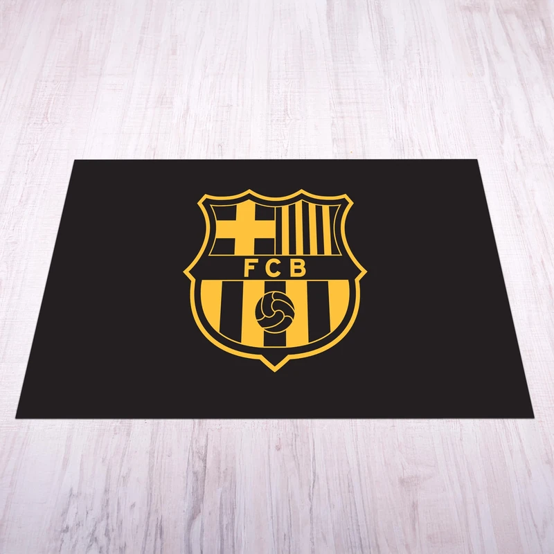 Licensed Décor FC Barcelona Mat - Extra Large (200cm (w) x 150cm (h) - Yellow Crest on Black