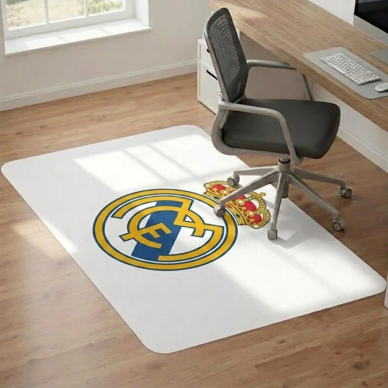 fan decor Real Madrid Office Chair Mat 125x100cm - Non Slip Floor Mat for Carpet or Hardwood Floor - Plastic Floor Mats for Office, Man Cave, Gaming Rug - Licensed Real Madrid Gifts for Men & Boys