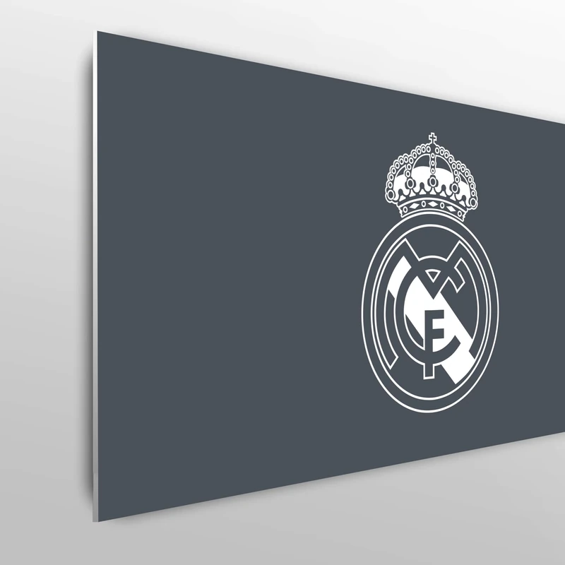 fan decor Licensed Décor Real Madrid Double Headboard - 150cm (w) x 75cm (h) - White Crest on Cool Grey