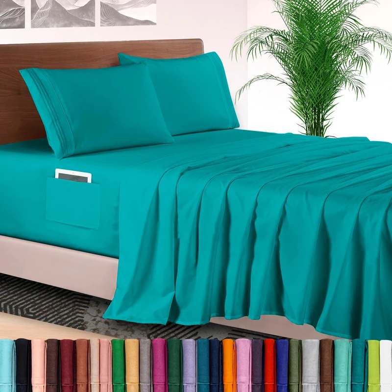 Elegant Comfort 4-Piece Bed Sheet Set - Luxury Bedding 1500 Premium Hotel Quality Microfiber, All Around Elastic 18-24 Inches Deep Fitted Sheet- Extra Deep Pocket Sheets, Queen, Teal