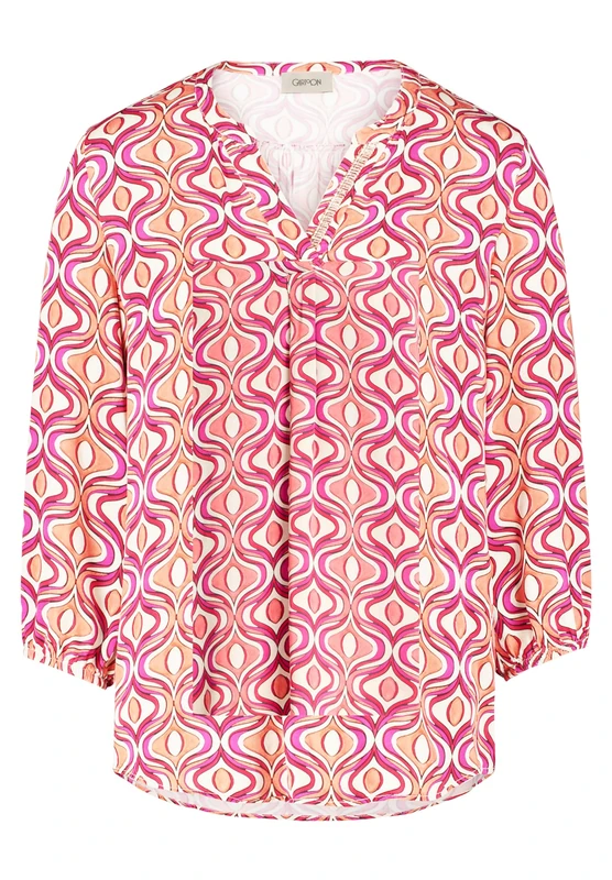 Cartoon Women's Casual Blouse with Pattern, Pink/Apricot, 18