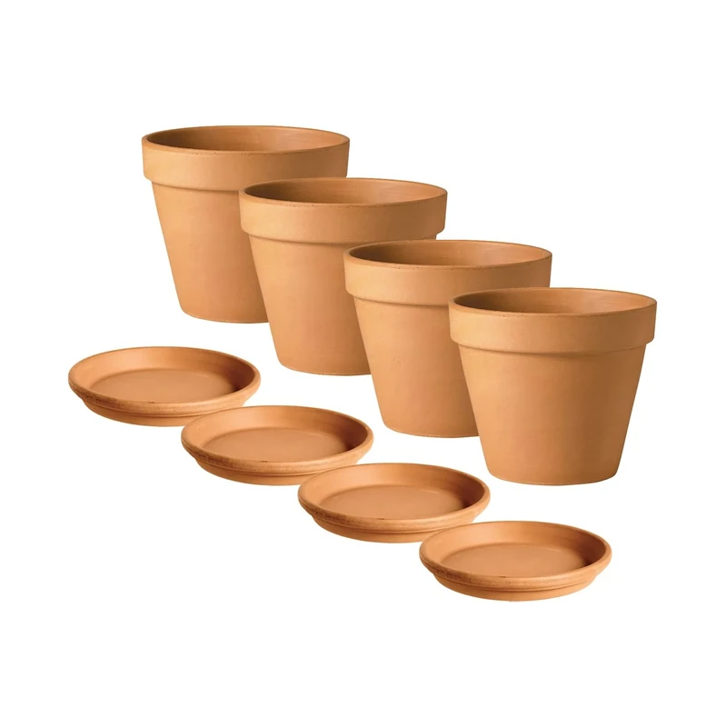 Plant Avenue APTA Verona 23cm Pots with Saucers (Set of 4) - Rustic Indoor & Outdoor Decor
