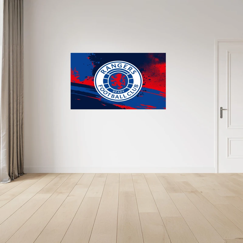 Licensed Décor Rangers Football Club Vinyl Wall Stickers - Large (130cm (w) x 80cm (h) - Full Colour Crest on Textured Background, Blue
