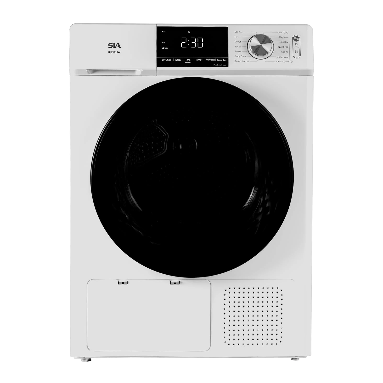 SIA SHPD10W 10kg Freestanding Heat Pump Tumble Dryer, 14 Pre-Set Programs, 4 Drying Levels, Timer Delay, White, 2 Year Parts and Labour Guarantee