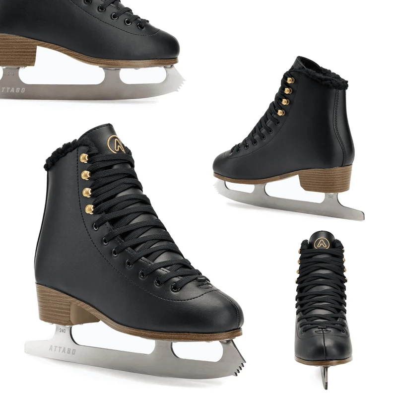 ATTABO Figure Skating Ice Skates Children ISLA Black Size 33 EU Stainless Steel Blade Ideal for Beginners or Advanced Skates PVC Upper Strong Ankle Support Stability and Comfort
