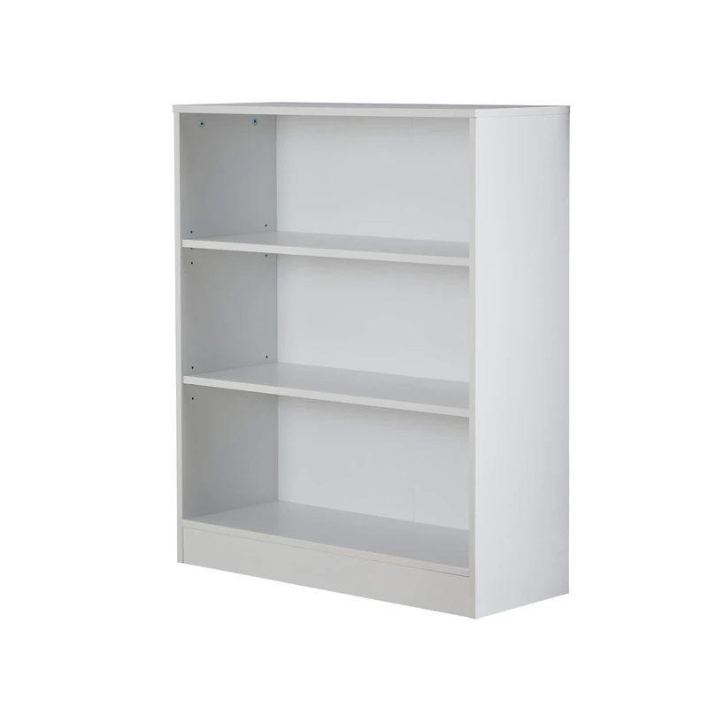 Home Source Low Bookcase, Compact Open Adjustable Shelves, Display Storage Cabinet, 3 Tier, White