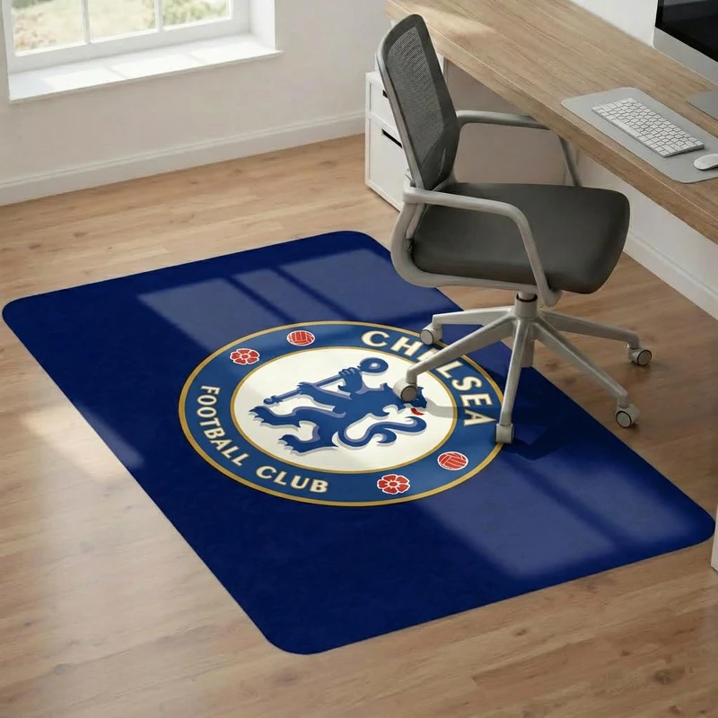 fan decor Chelsea FC Office Chair Mat 125x100cm - Non Slip Floor Mat for Carpet or Hardwood Floor - Plastic Floor Mats for Office, Man Cave, Gaming Rug - Licensed Chelsea FC Gifts for Men & Boys