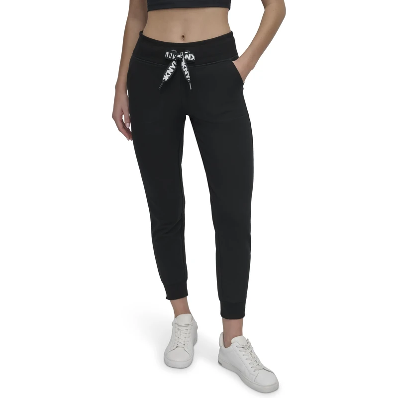 DKNY Womens Two Tone Drawcord Cuffed Jogger Sweatpants, Black, M UK