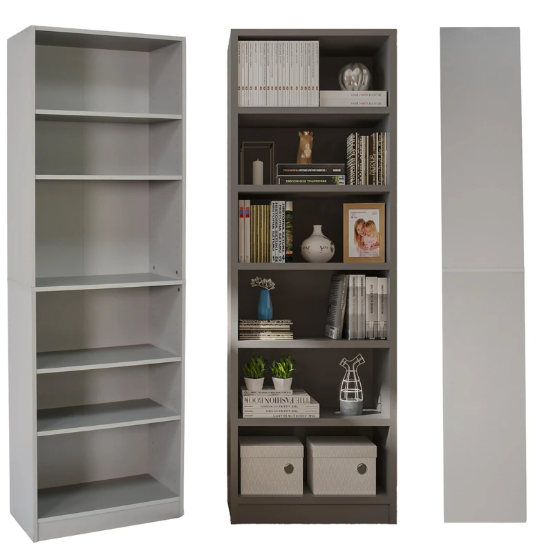 Absolute Deal Limited 6 Tier Tall Wooden Book Shelf with Adjustable Shelves – Narrow Freestanding Storage Unit for Living Room, Bedroom, Home Office, Compact Display Unit (60 x 29 x 180 cm)