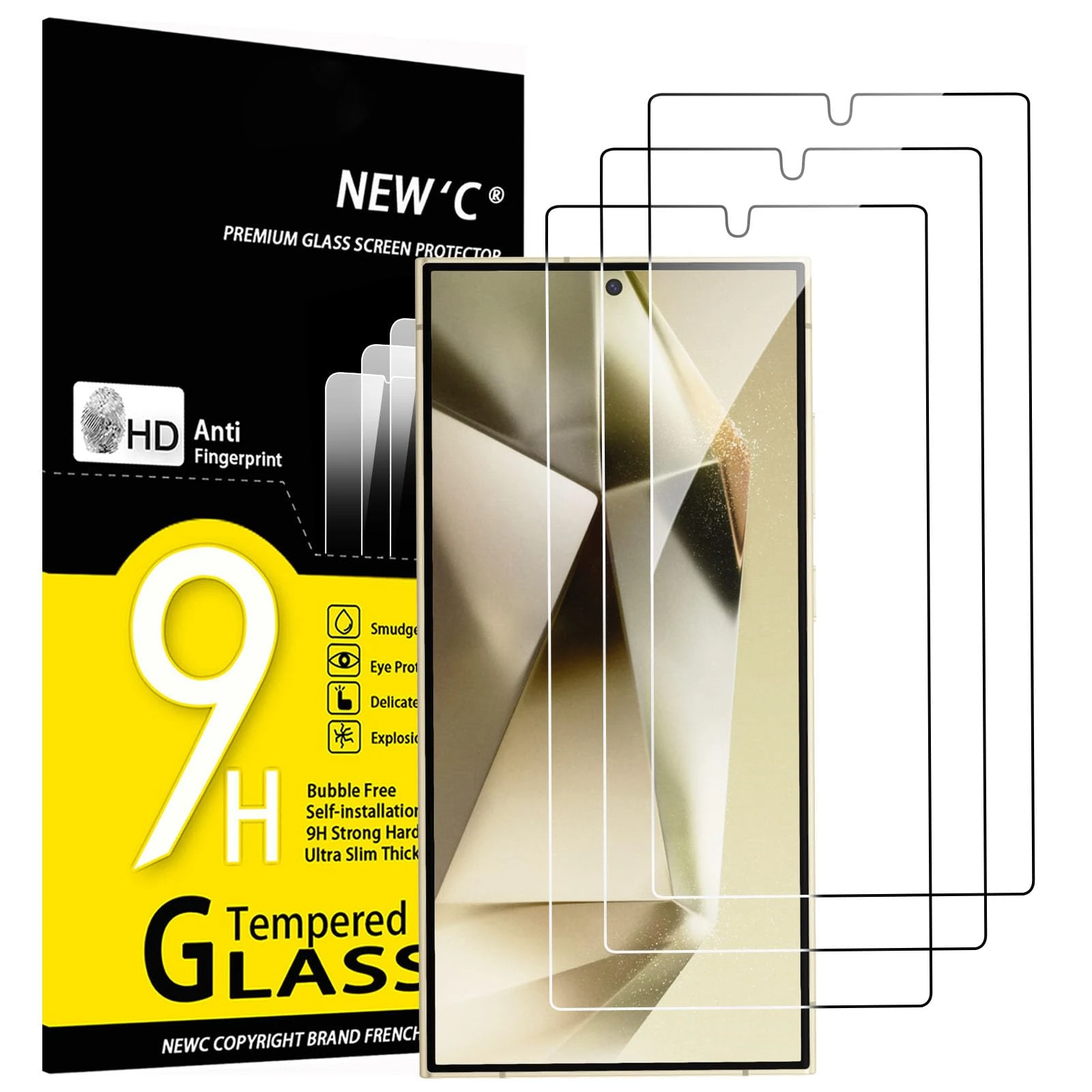 NEW'C 3 Pack Designed for Samsung Galaxy S25 Ultra Screen Protector Tempered Glass, Bubble Free, Ultra Resistant