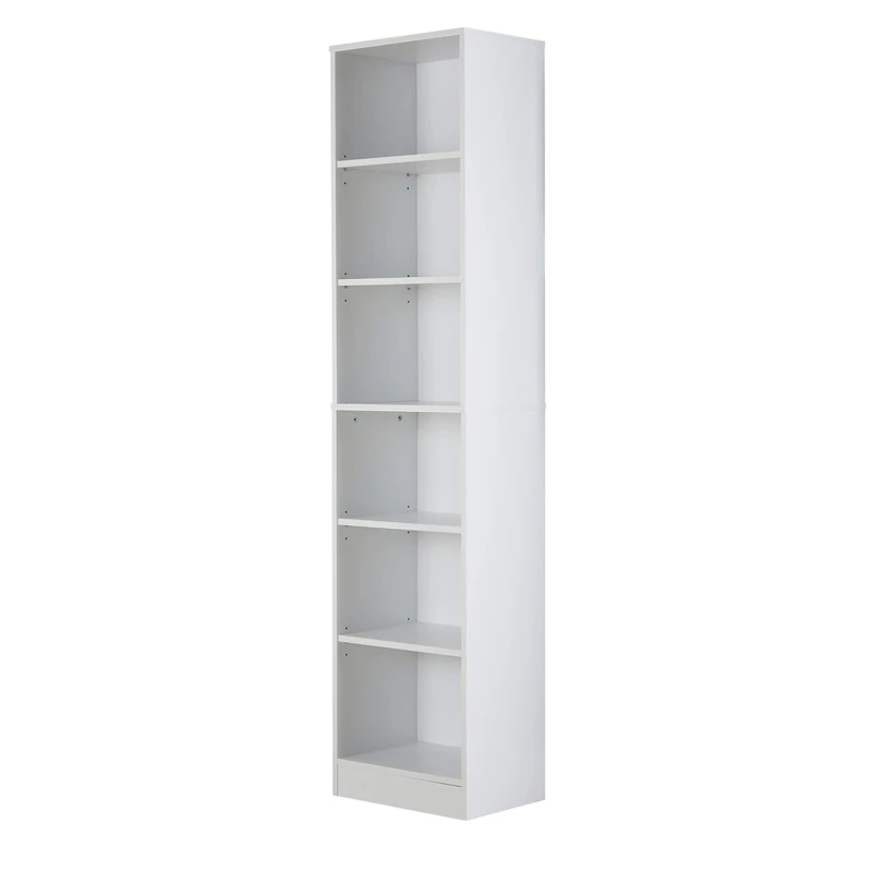 Home Source Tall Bookcase, Narrow Open Adjustable Shelves, Display Storage Cabinet, 6 Tier, White