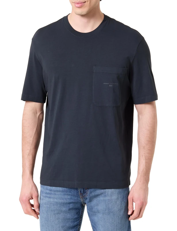 Armani Exchange Men's Pocket Text Logo Tee T-Shirt, deep Navy, M