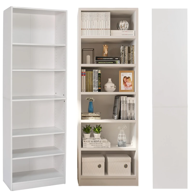 Absolute Deal Limited 6 Tier Tall Wooden Book Shelf with Adjustable Shelves – Narrow Freestanding Storage Unit for Living Room, Bedroom, Home Office, Compact Display Unit (60 x 29 x 180 cm)