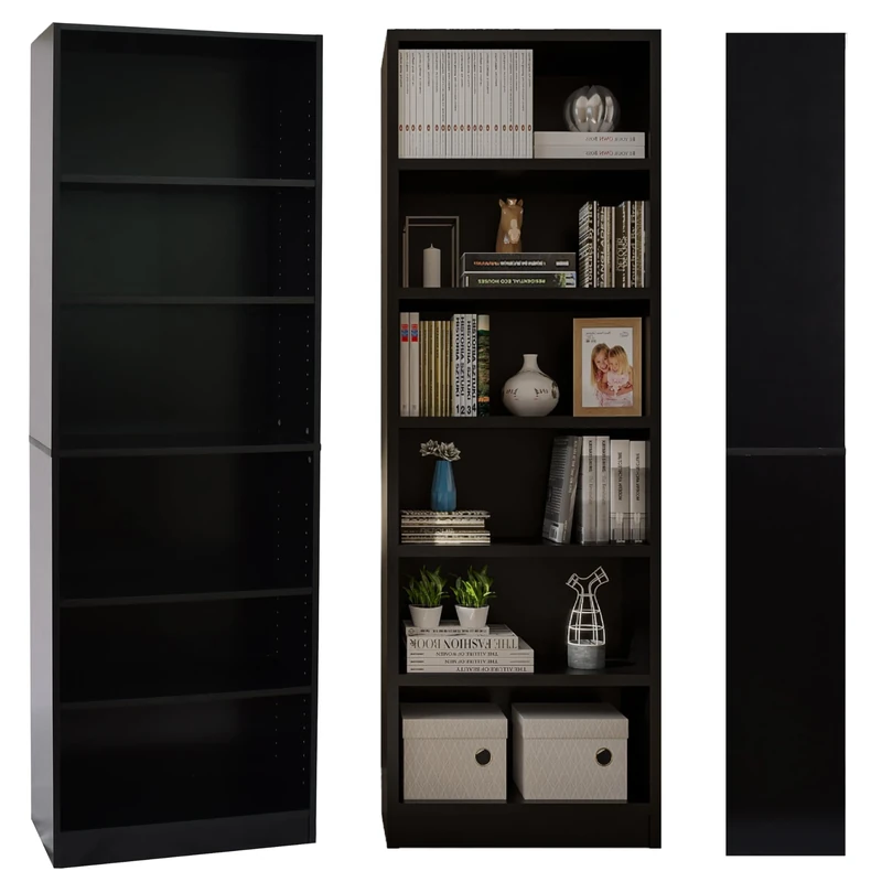 Absolute Deal Limited 6 Tier Tall Wooden Book Shelf with Adjustable Shelves – Narrow Freestanding Storage Unit for Living Room, Bedroom, Home Office, Compact Display Unit (60 x 29 x 180 cm)