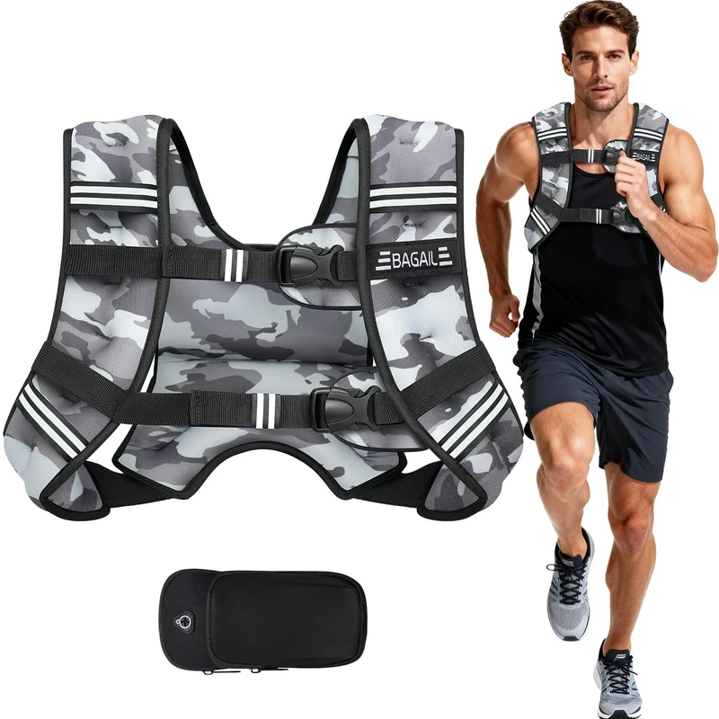 BAGAIL Weighted Vest for Strength Training, Bust Size Adjustable, Convenient Pocket, Iron Sand Weighted Vests, Ideal for Gym Workouts, Yoga Training and Aerobic Exercises, 11.4kg/25lb, Camouflage