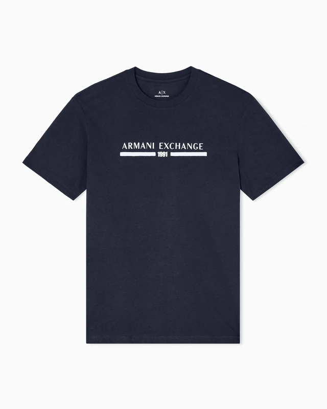 Armani Exchange Mens Center Text Logo Tee T-Shirt, Deep Navy, L UK