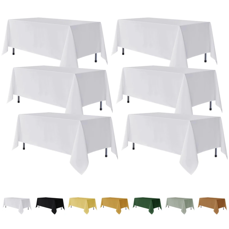 Fitable 6 Pack White Rectangle Table Clothes - 70 x 108 Inch - Wrinkle and Stain Resistant Tablecloths, Washable Polyester Fabric Table Covers for Wedding, Party, Banquet, Formal Events