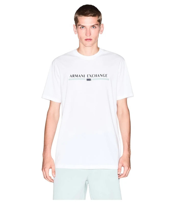 Armani Exchange Men's Short Sleeve Big Logo on Front T-Shirt Off White S, Off White, S