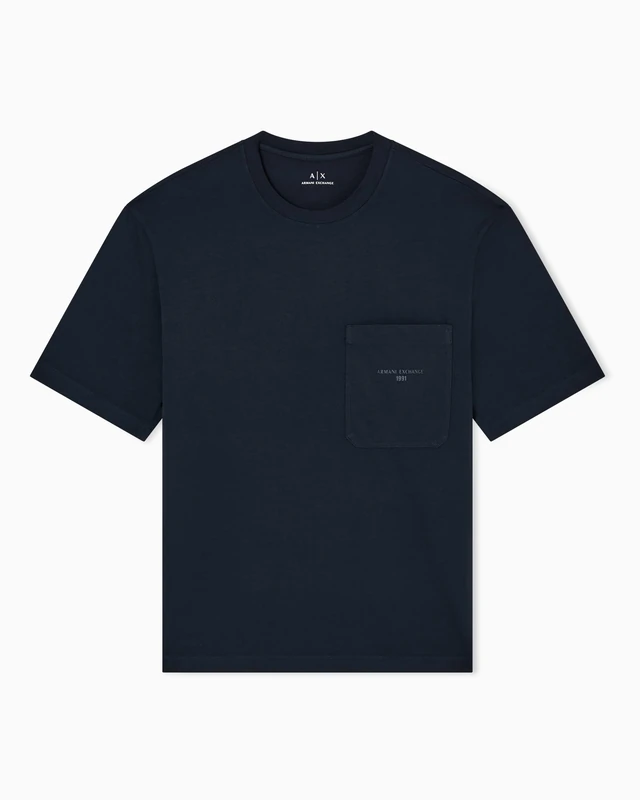 Armani Exchange Men's Pocket Text Logo Tee T-Shirt, deep Navy, XS
