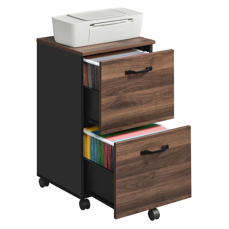 VASAGLE 2-Drawer Filing Cabinet, Mobile File Cabinet for Home Office, Printer Stand, A4, Letter-Size Files, Hanging File Folders, Natural Walnut and Ink Black OFC040K01