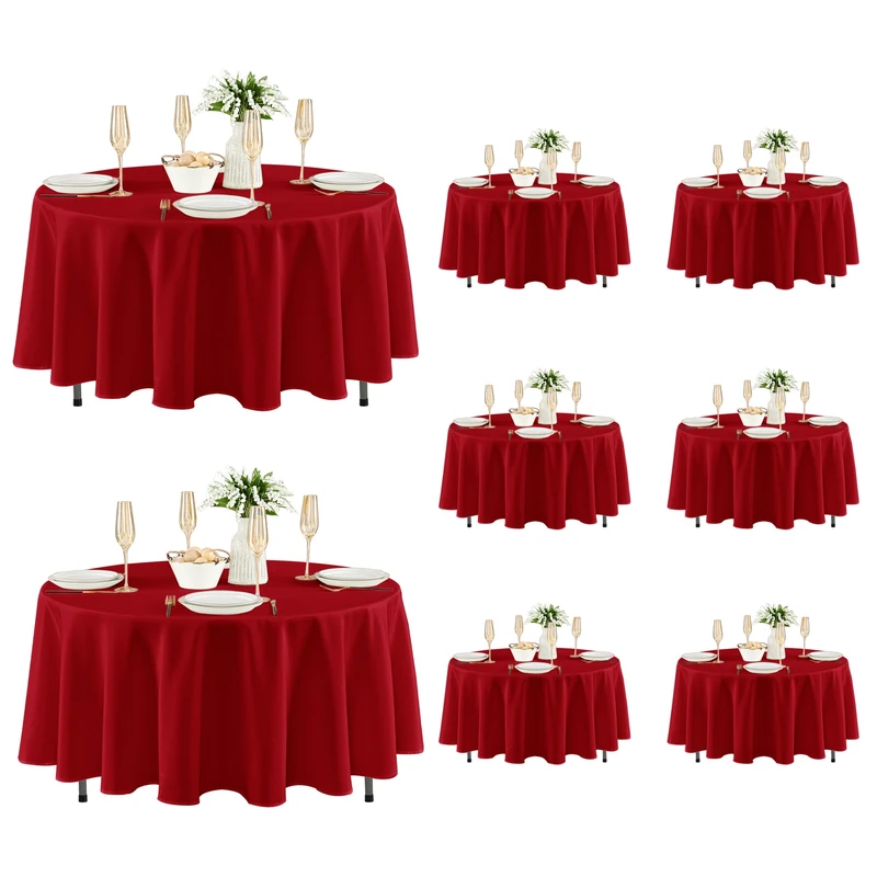 Fitable 8 Pack Round Tablecloths: Stain Resistant Wrinkle Free Circle Table Clothes, Washable Reusable Polyester Table Covers for Wedding Party Birthday Banquet Reception(Red, 84 Inch)