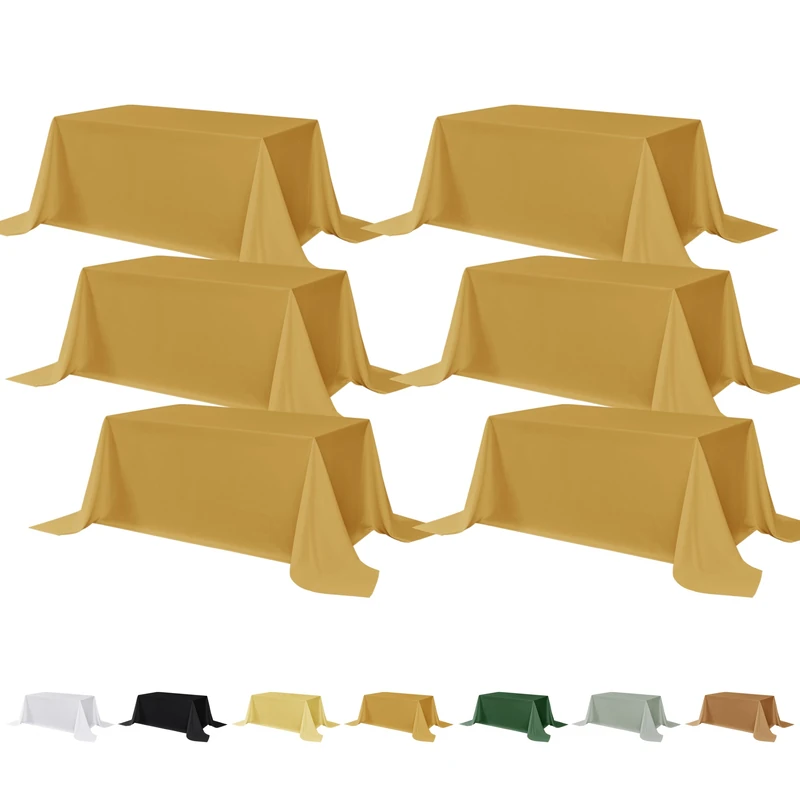 Fitable 6 Pack Gold Rectangle Table Clothes - 90 x 156 Inch - Wrinkle and Stain Resistant Fabric Tablecloths, Washable Polyester Table Covers for Wedding, Party, Banquet, Formal Events