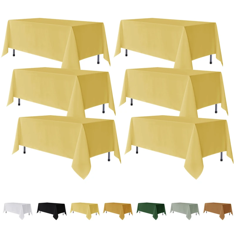 Fitable 6 Pack Rectangle Tablecloths, 70 x 108 Inch, Yellow