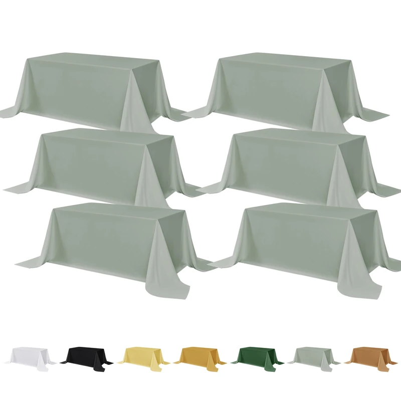 Fitable Sage Green Tableclothes for Rectangle Tables, 6 Pack - 90 x 132 Inch - Reusable and Elegant Tablecloths, Polyester Fabric Table Covers for Wedding, Party, Banquet, Formal Events