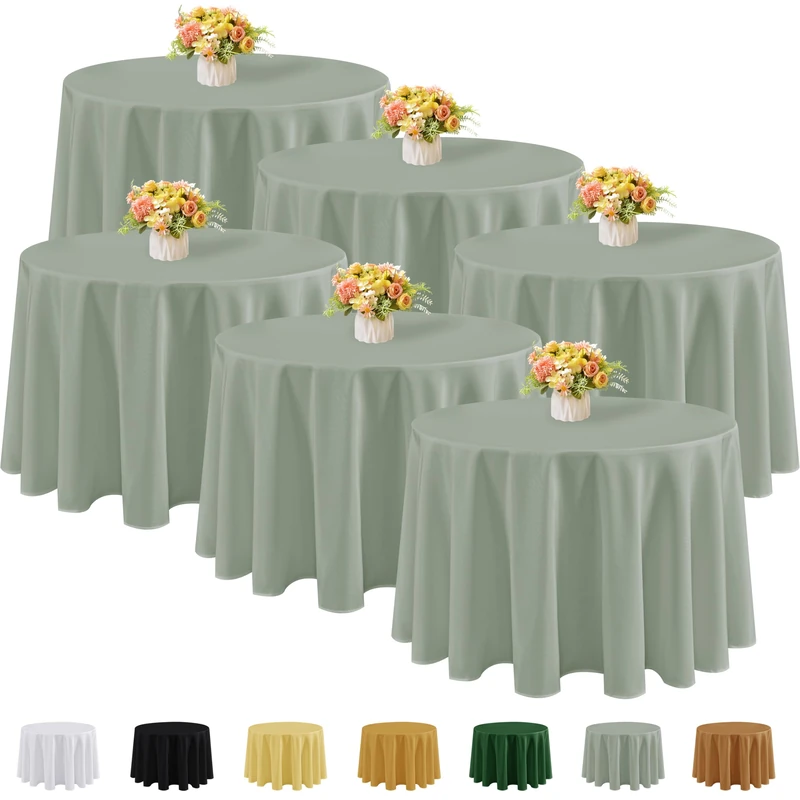 Fitable 6 Pack Sage Green Round Tablecloths - 108 Inches in Diameter
