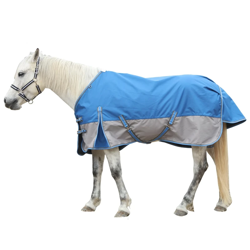 1200D Ripstop Lightweight No-Fill Turnout Horse Rug, Waterproof & Breathable Standard Neck Outdoor Rain Sheet Blue Grey, 6'0"
